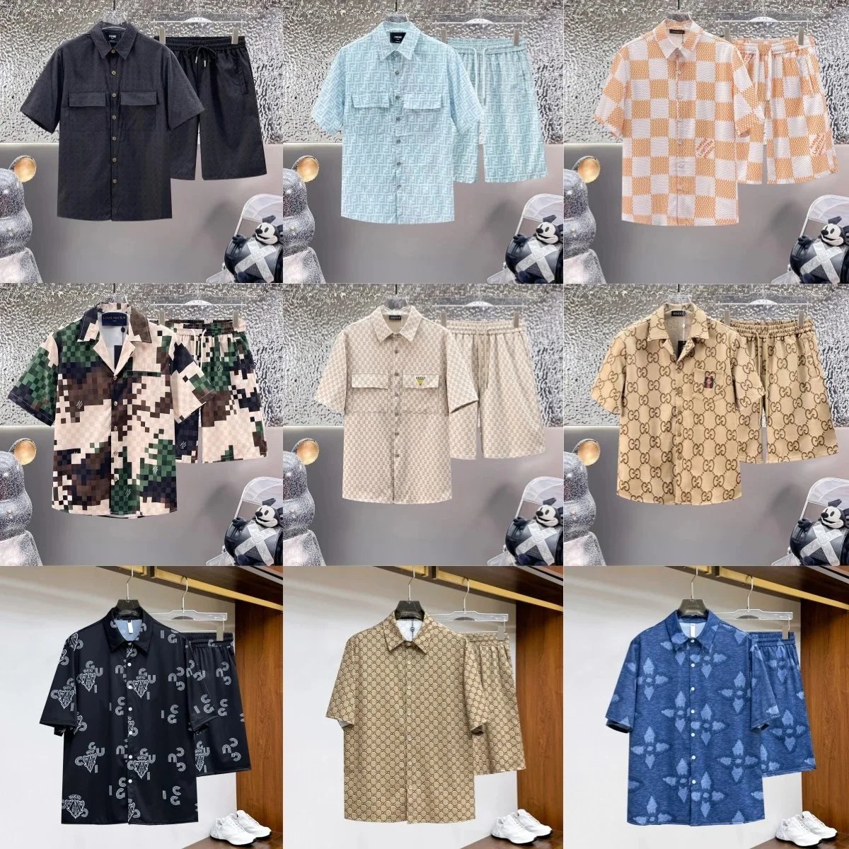 Gucci Men's Patterned Shirt and Shorts Sets