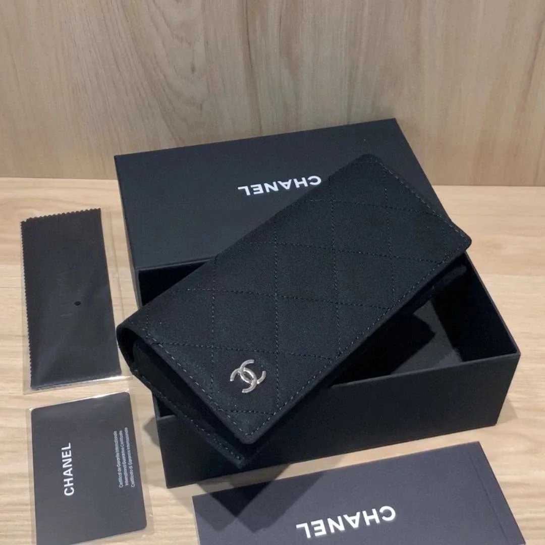 Chanel Black Quilted Leather Wallet with CC Logo