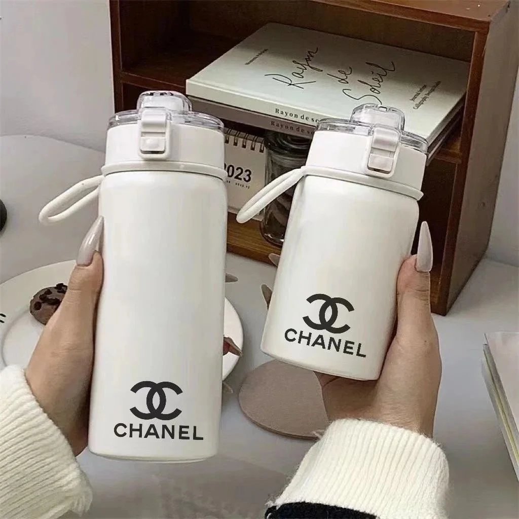 CHANEL Logo Stainless Steel Water Bottle with Flip Lid