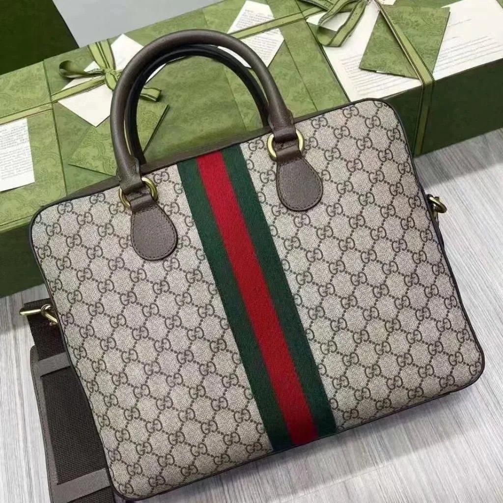 Gucci GG Supreme Web Shoulder Bag with Red and Green Stripe