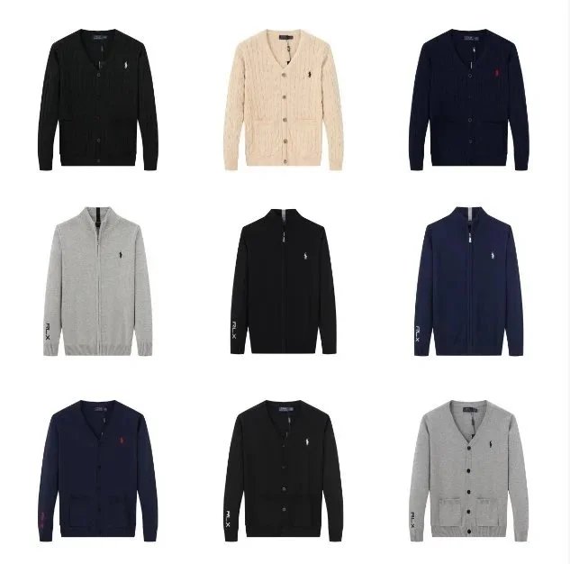 Men's Cardigan Sweaters with Pony Logo - Classic Knit V-Neck and Zip-Up Styles