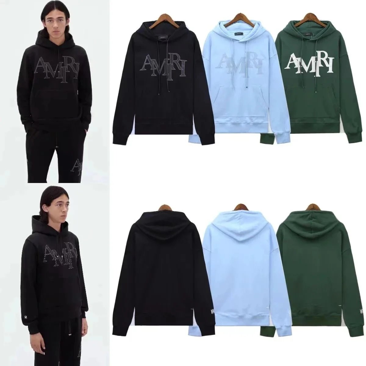 AMRY Logo Hoodie Sweatshirt Men's Casual Streetwear Pullover Hooded Jacket