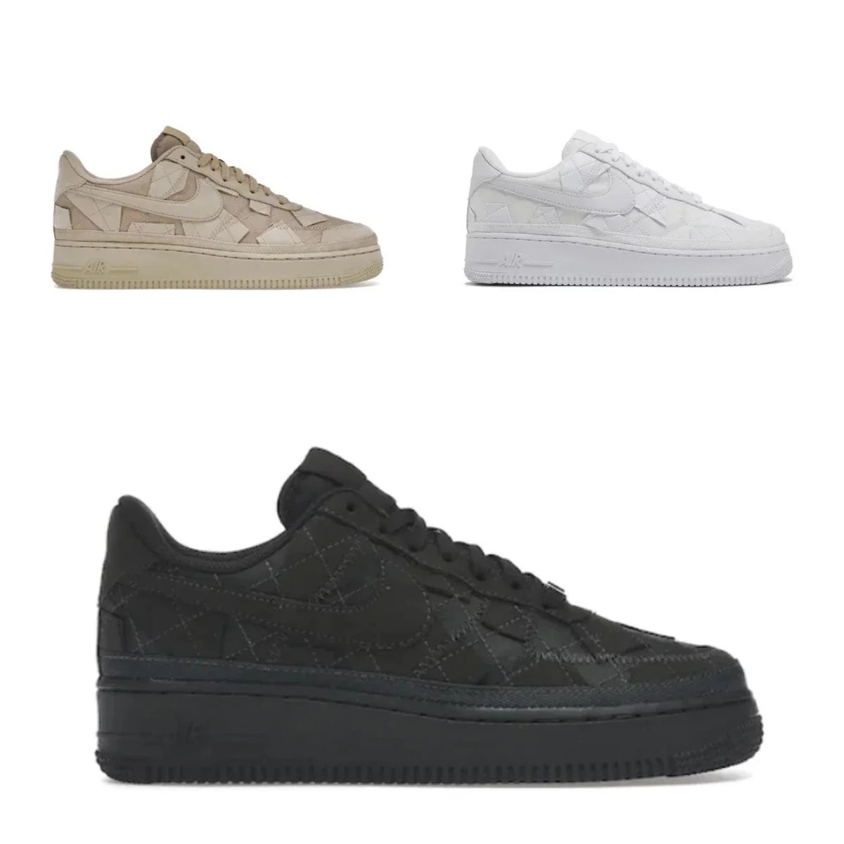 Nike Air Force 1 Low Quilted Sneakers in Black White and Beige