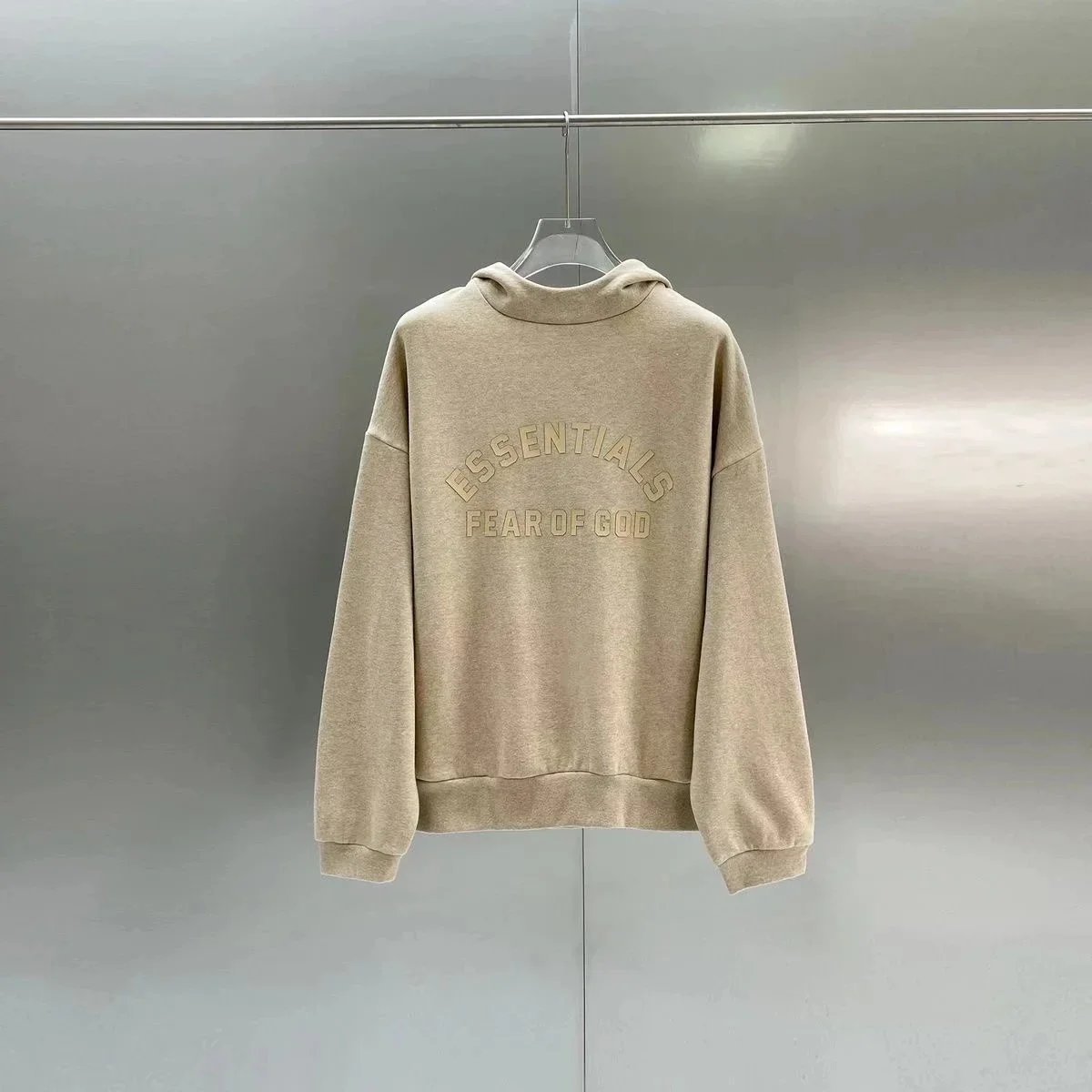 Fear of God Essentials Hoodie Sweatshirt Beige Oversized Logo
