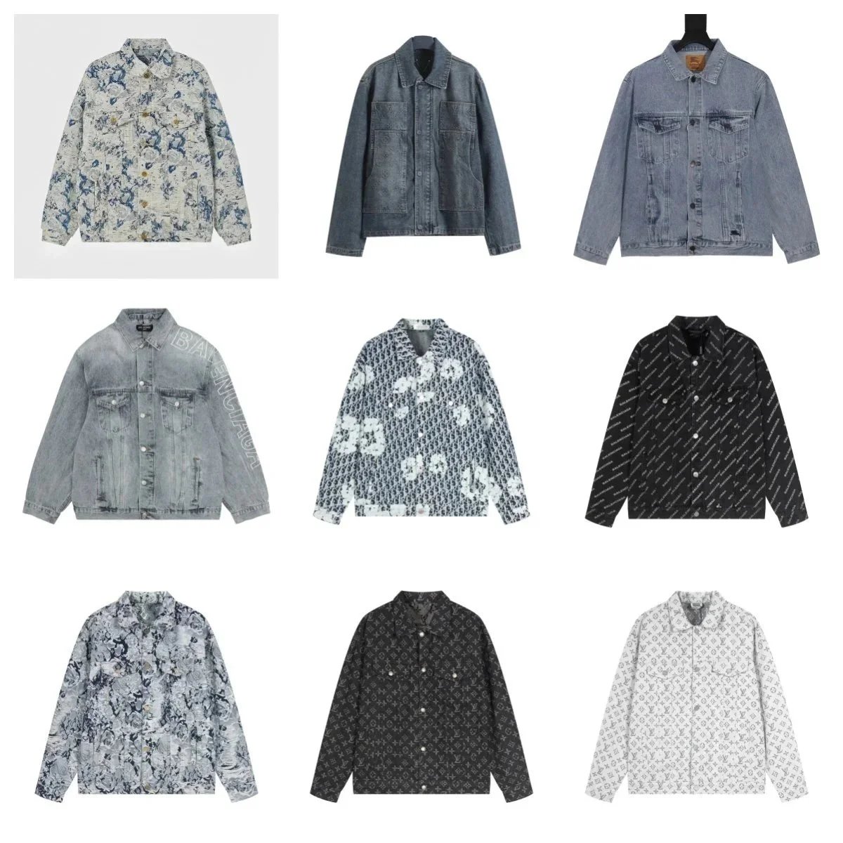 Balenciaga Denim Jacket with Monogram and Floral Print