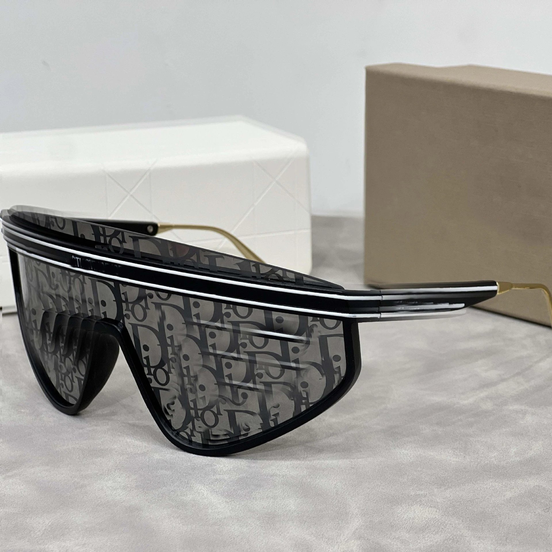 Dior Diorframe Sunglasses Black Monogram Pattern Shield Style