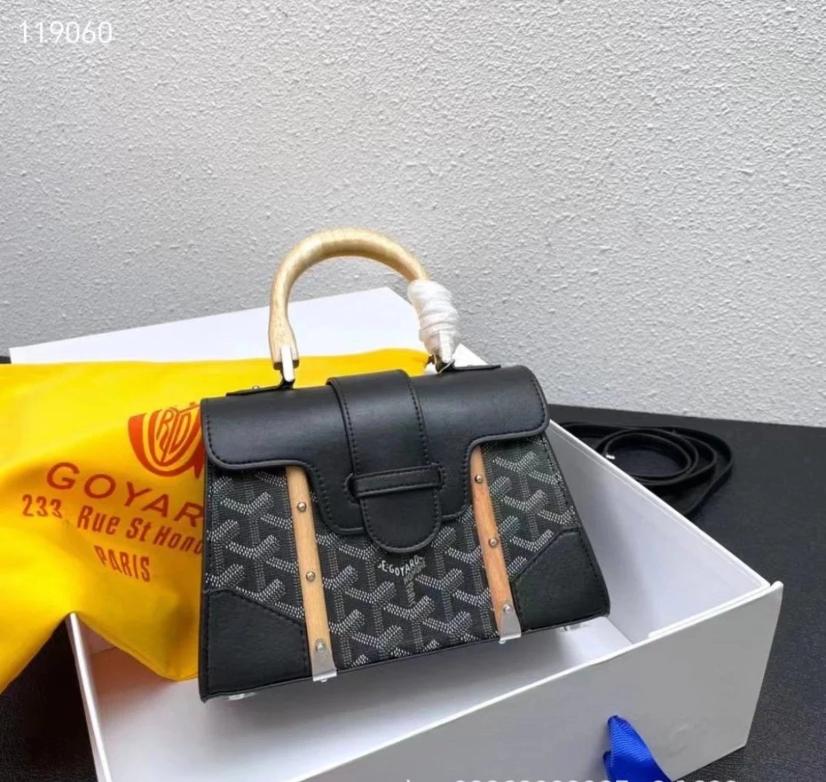 Goyard Black Monogram Canvas Handbag with Wooden Handle