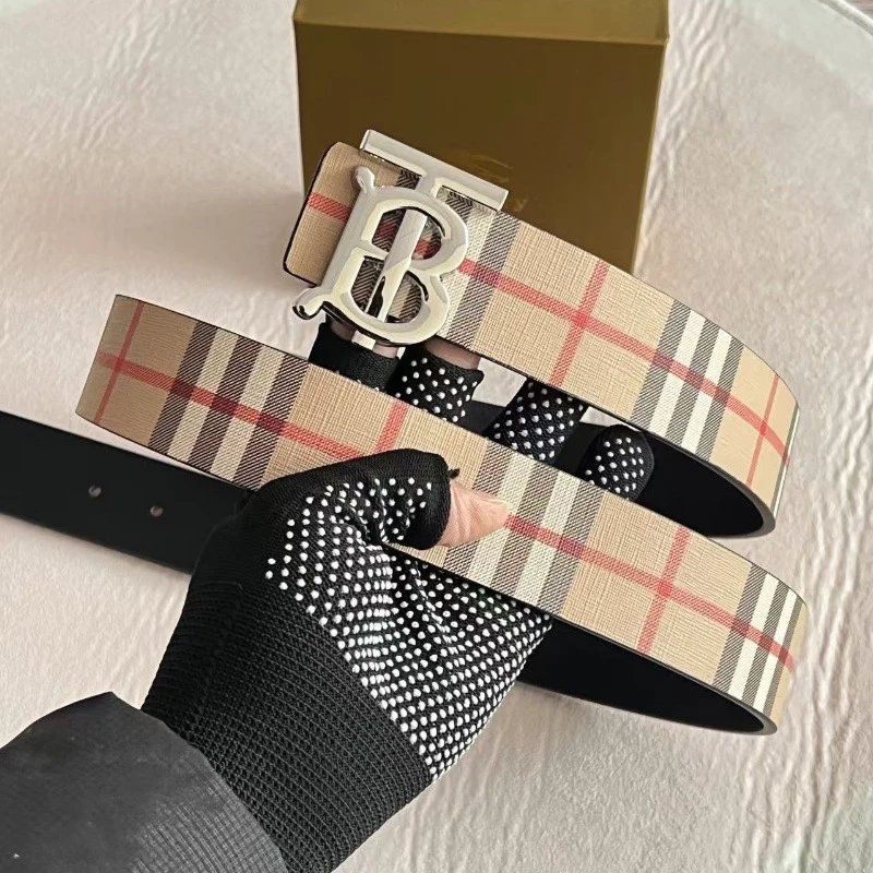 Burberry Check Pattern Belt with Logo Buckle