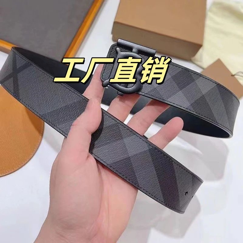 Burberry Check Pattern Leather Belt for Men and Women