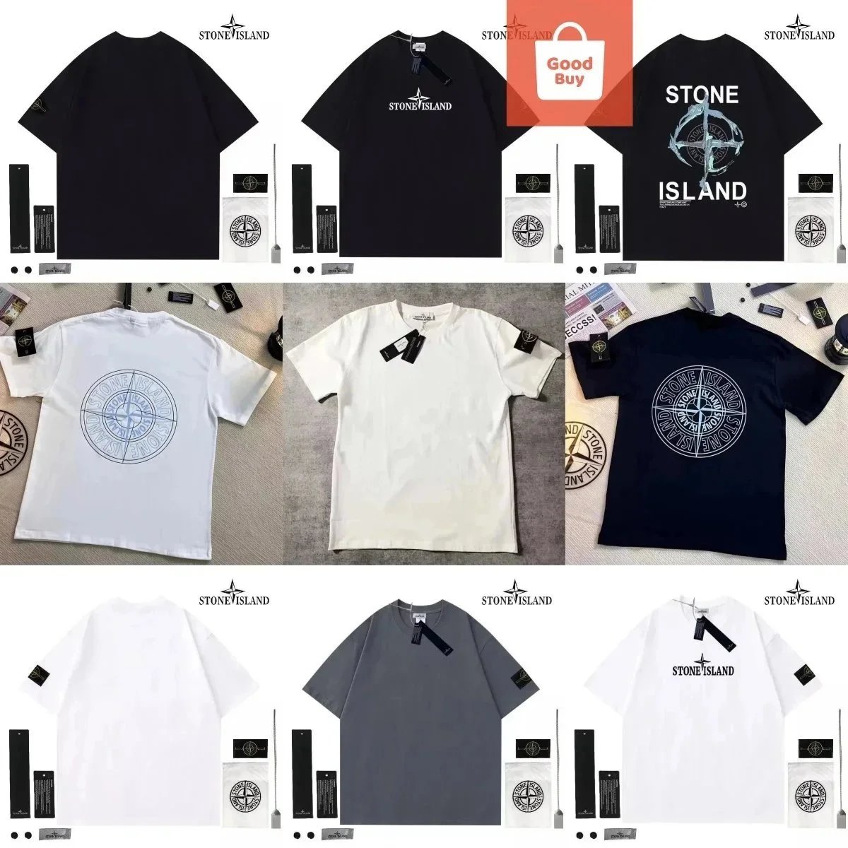 STONE ISLAND T-Shirts Men's Cotton Logo Print Casual Tees