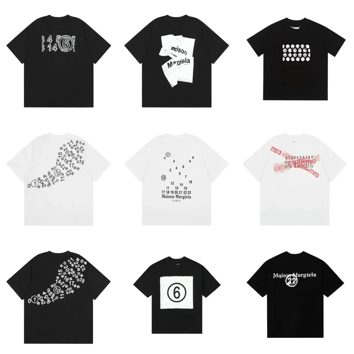 Maison Margiela Number Print T-Shirts Black White Unisex