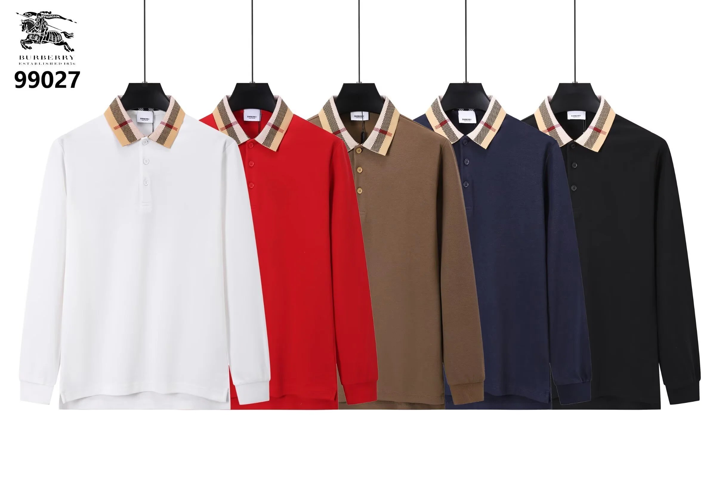 Burberry Check Collar Long Sleeve Polo Shirt Men's Fashion
