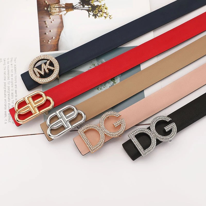 Fashion Rhinestone Logo Belt for Women - Elegant Designer Style