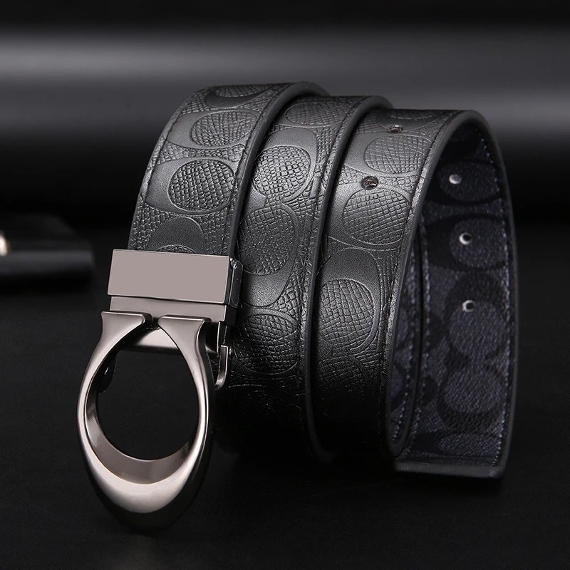 Men's Black Leather Belt with Metal Buckle Fashion Accessory