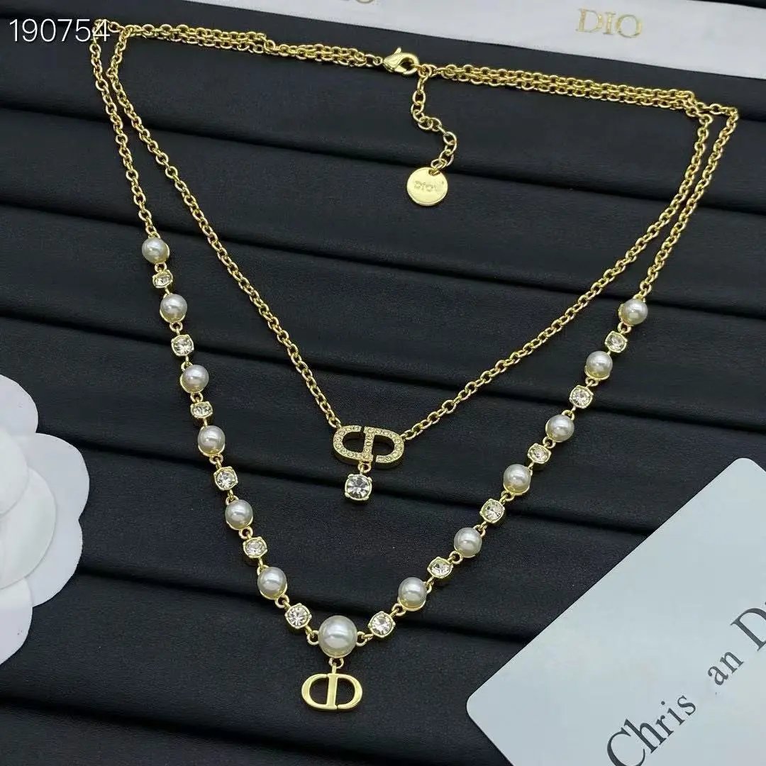 Dior Gold Pearl and Crystal Double Layer Necklace