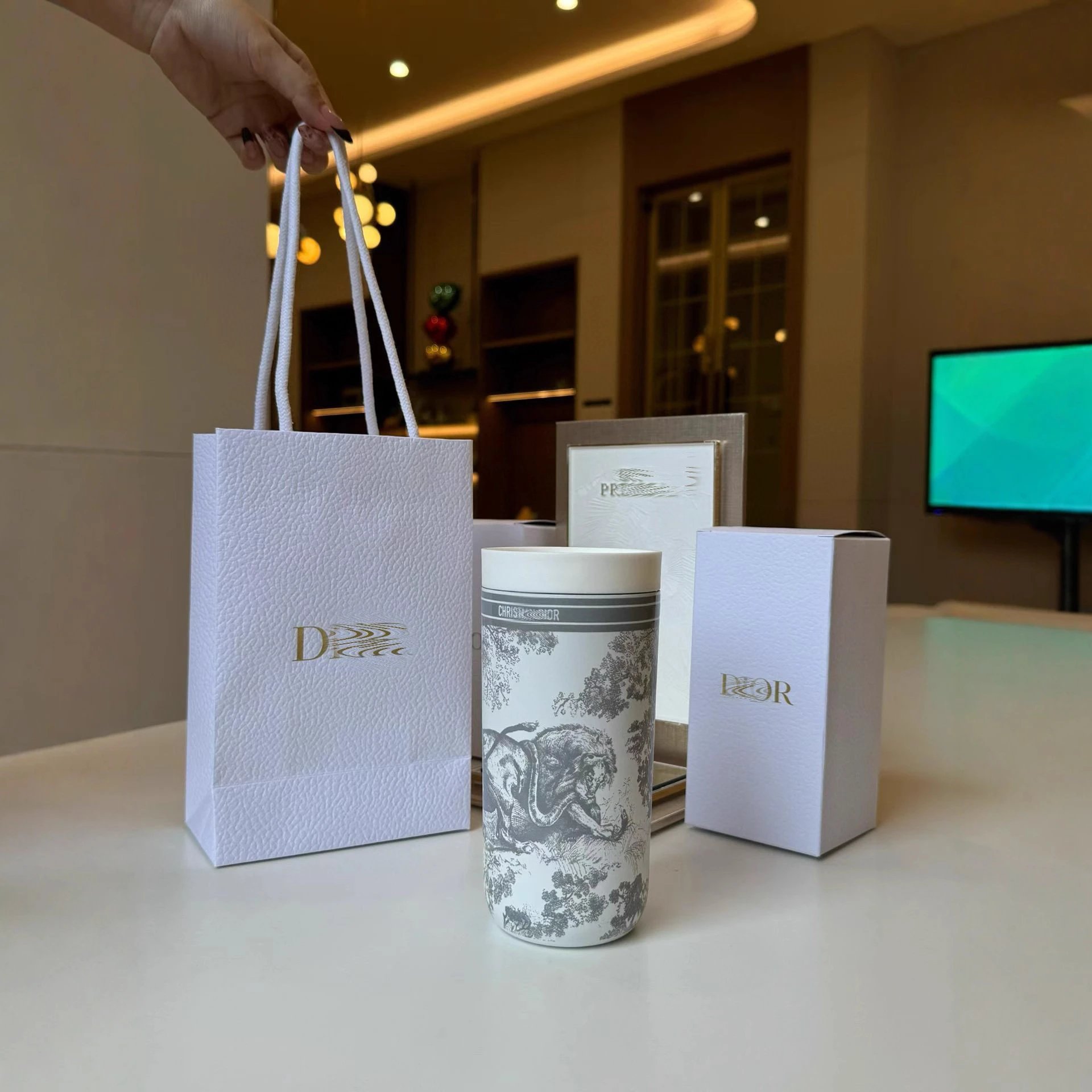 Dior Toile de Jouy Patterned Travel Mug