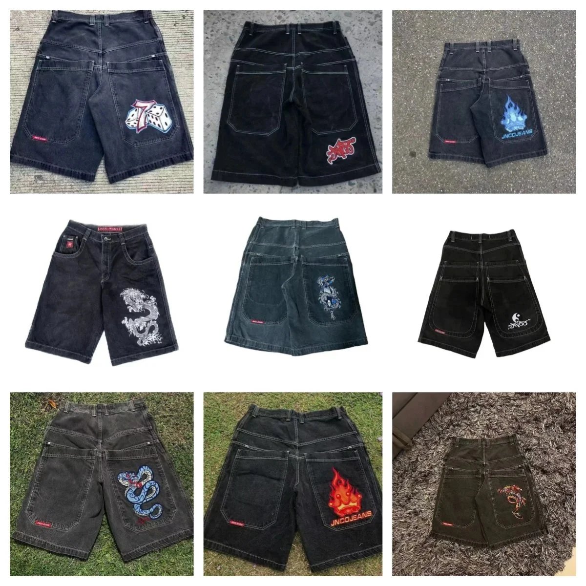 JNCO Jeans Denim Shorts with Embroidered Designs
