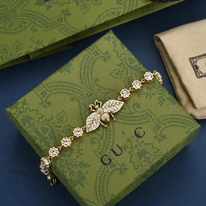 Gucci Bee Crystal Bracelet Gold Tone Jewelry