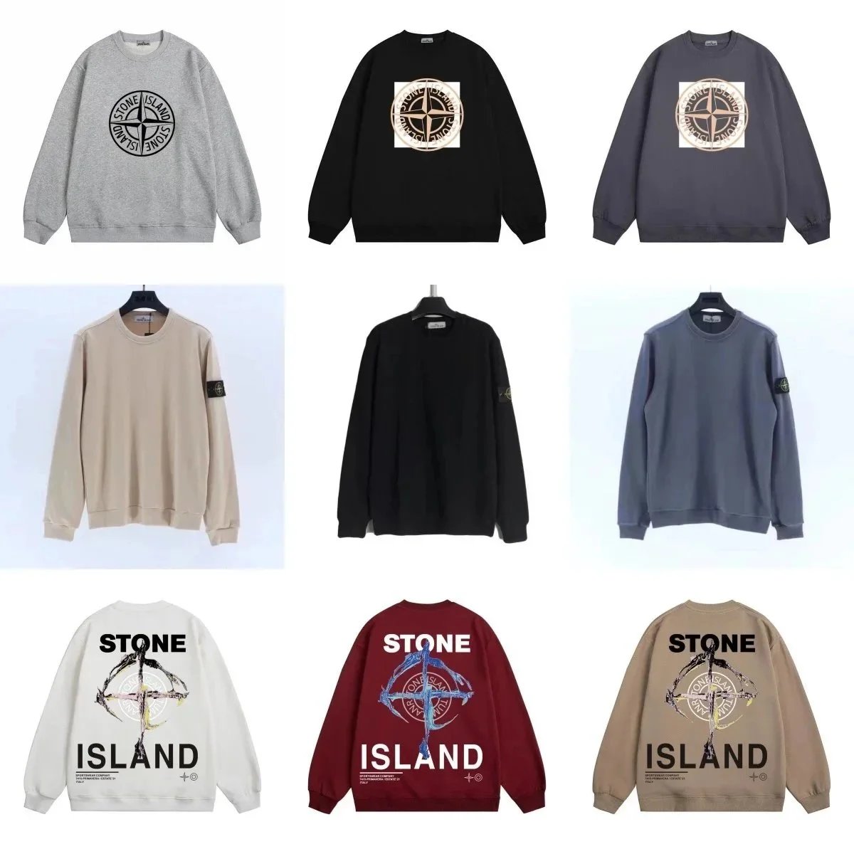 Stone Island Sweatshirts Men's Casual Crewneck Sweaters with Logo Print