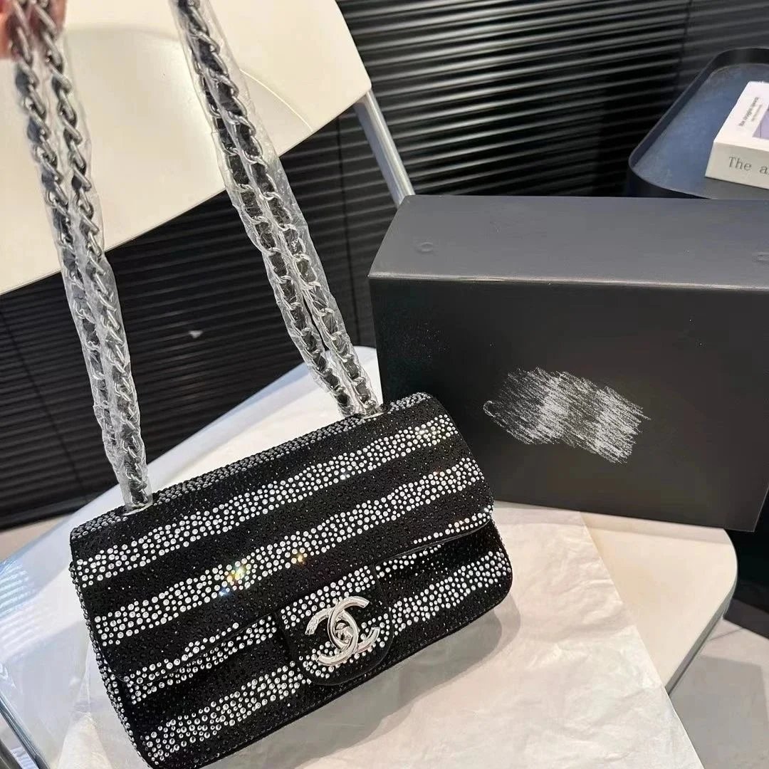 Chanel Black Crystal Embellished Flap Bag with Chain Strap