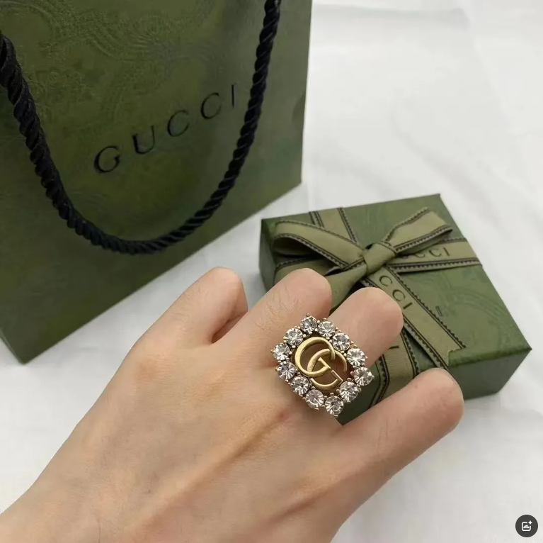 Gucci Double G Crystal Ring Gold Plated Jewelry