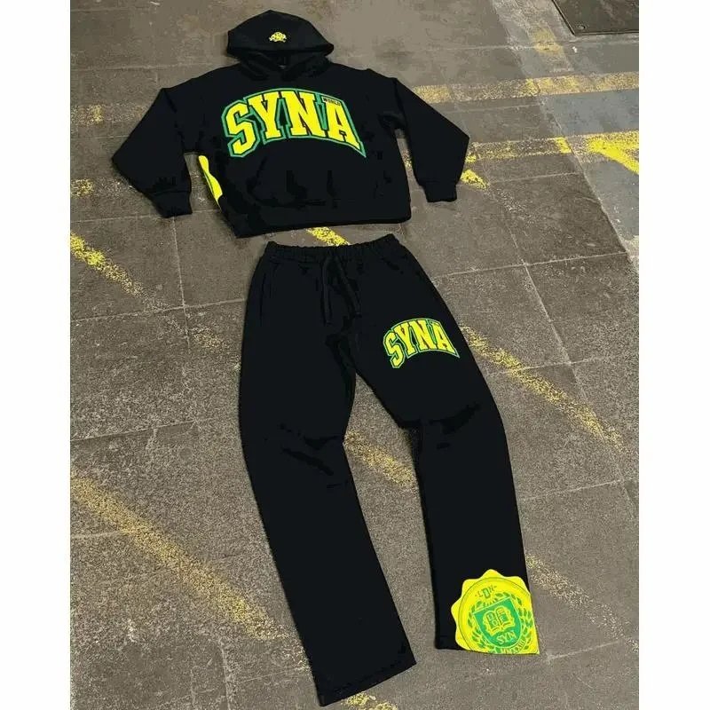 SYNA Black and Neon Green Hoodie and Pants Set