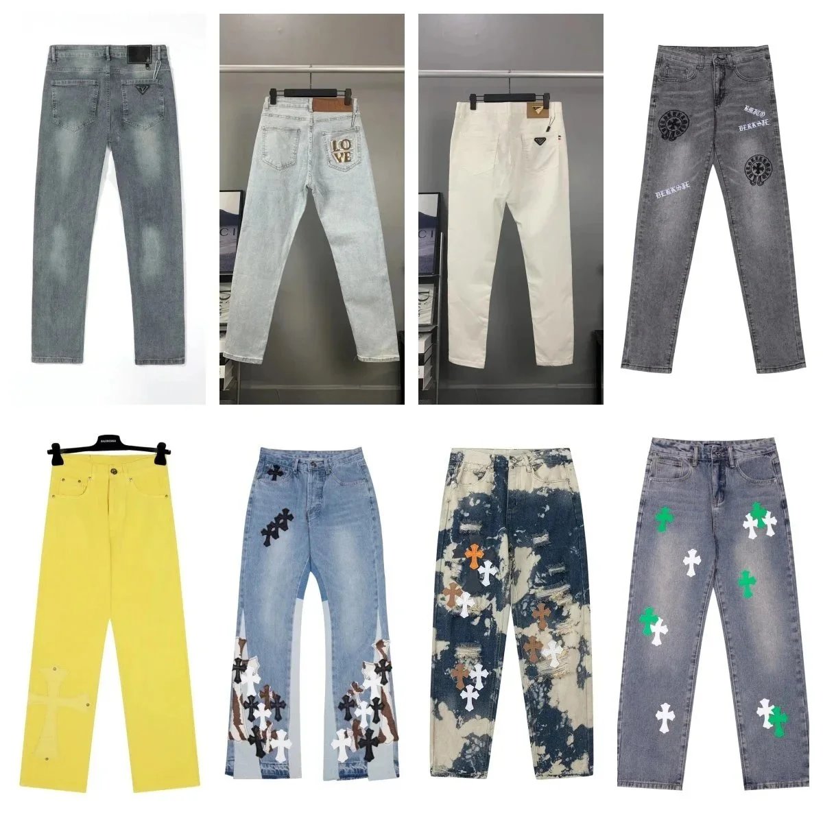 Stylish Denim Pants with Cross Embroidery and Unique Designs