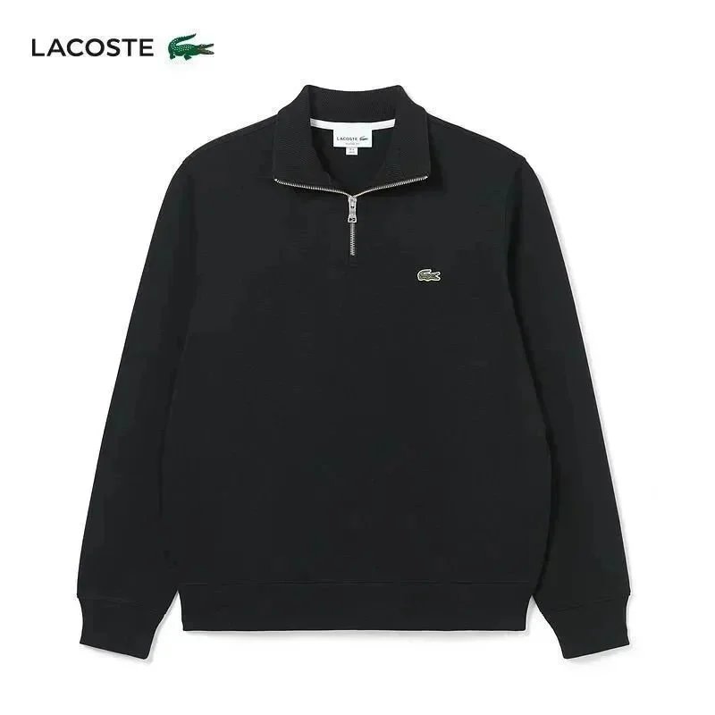 Lacoste Men's Black Half-Zip Sweatshirt with Crocodile Logo