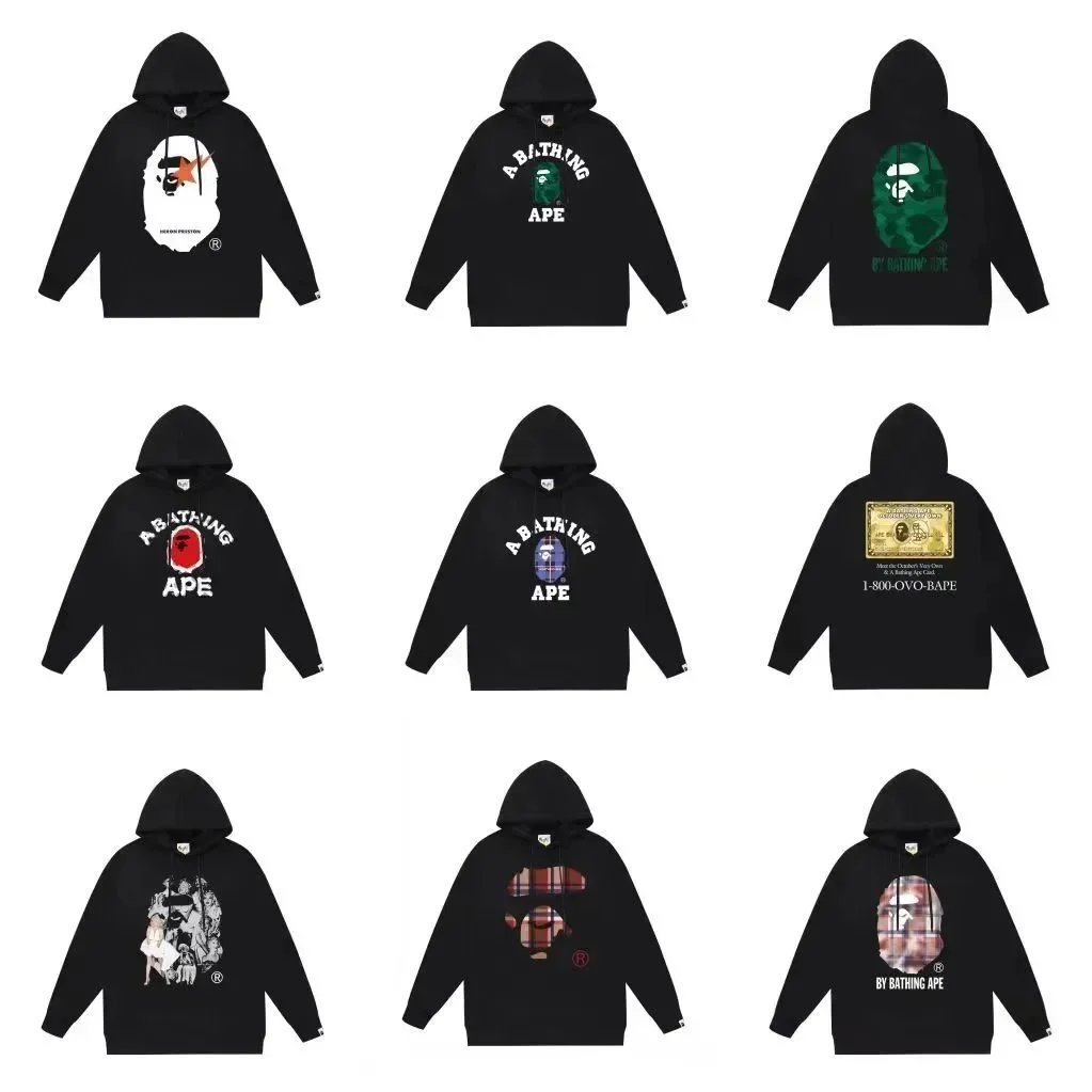 A Bathing Ape Hoodies Black猿人头Logo Sweatshirts