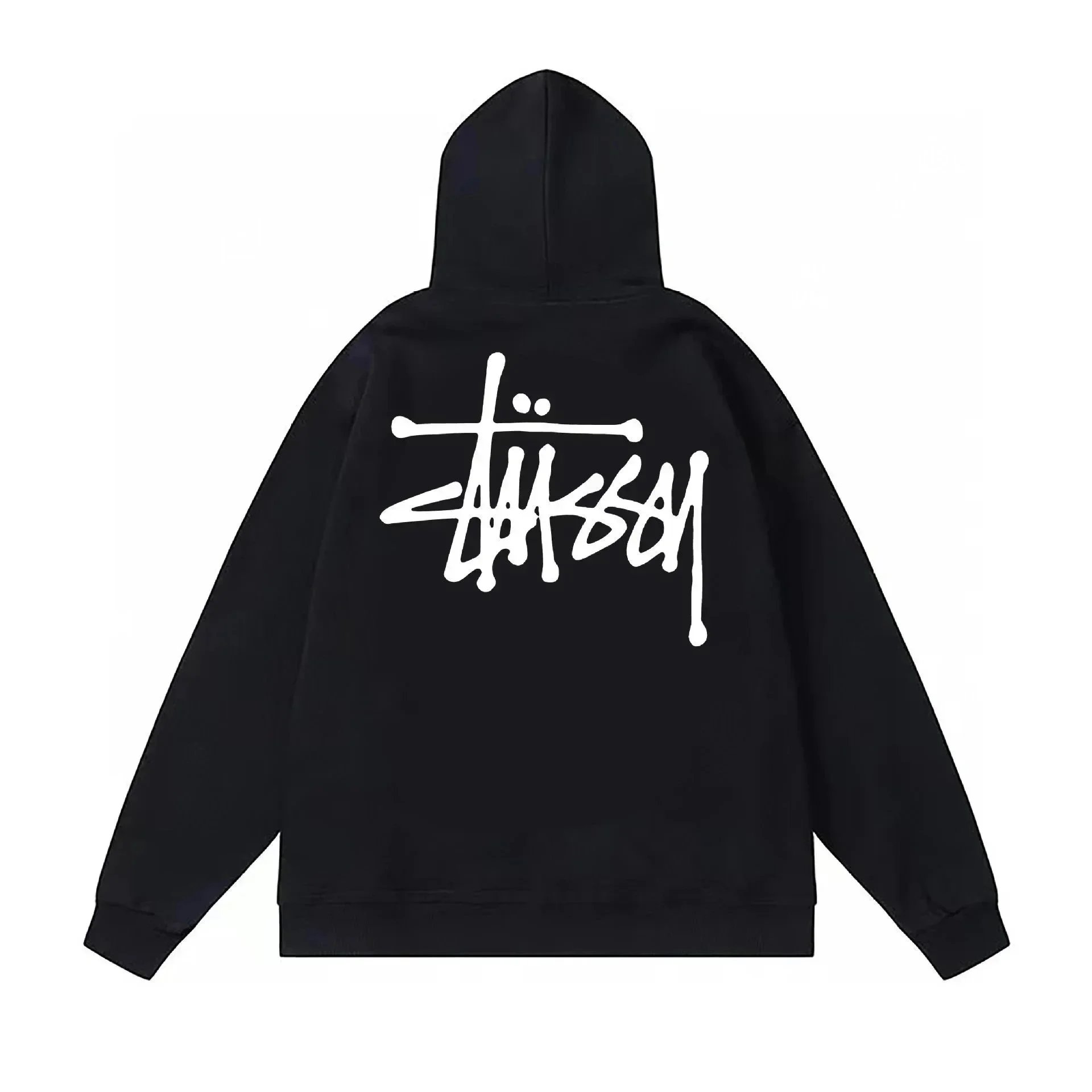 Stussy Black Hoodie with White Logo Print