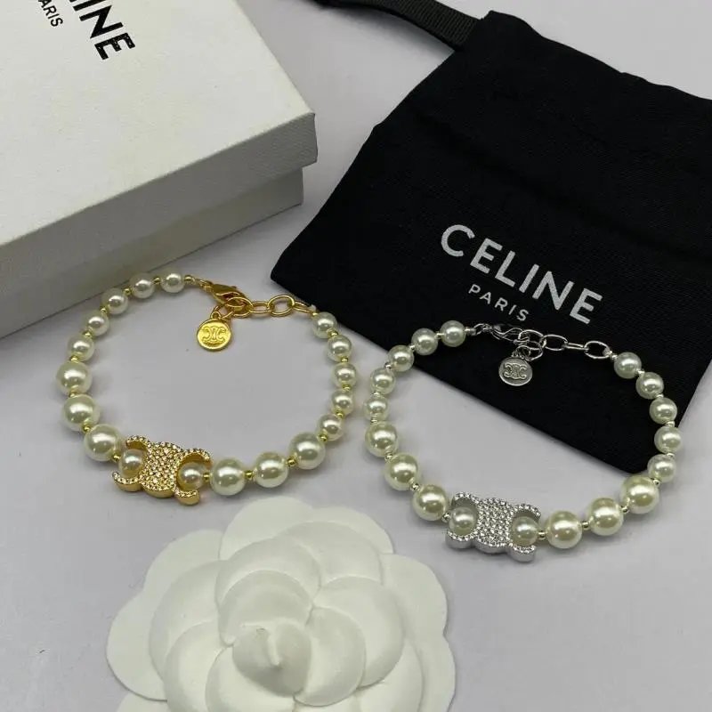 Celine Pearl Bracelets with Gold and Silver C Logo Charm