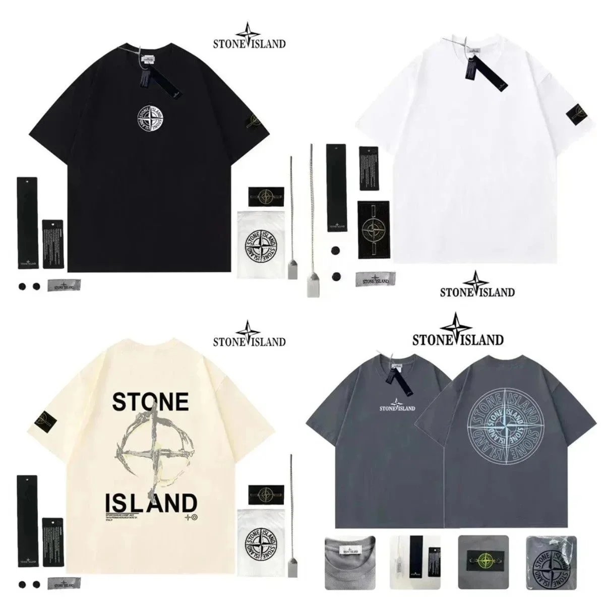 STONE ISLAND T-Shirts Collection - Black, White, Beige and Gray Styles