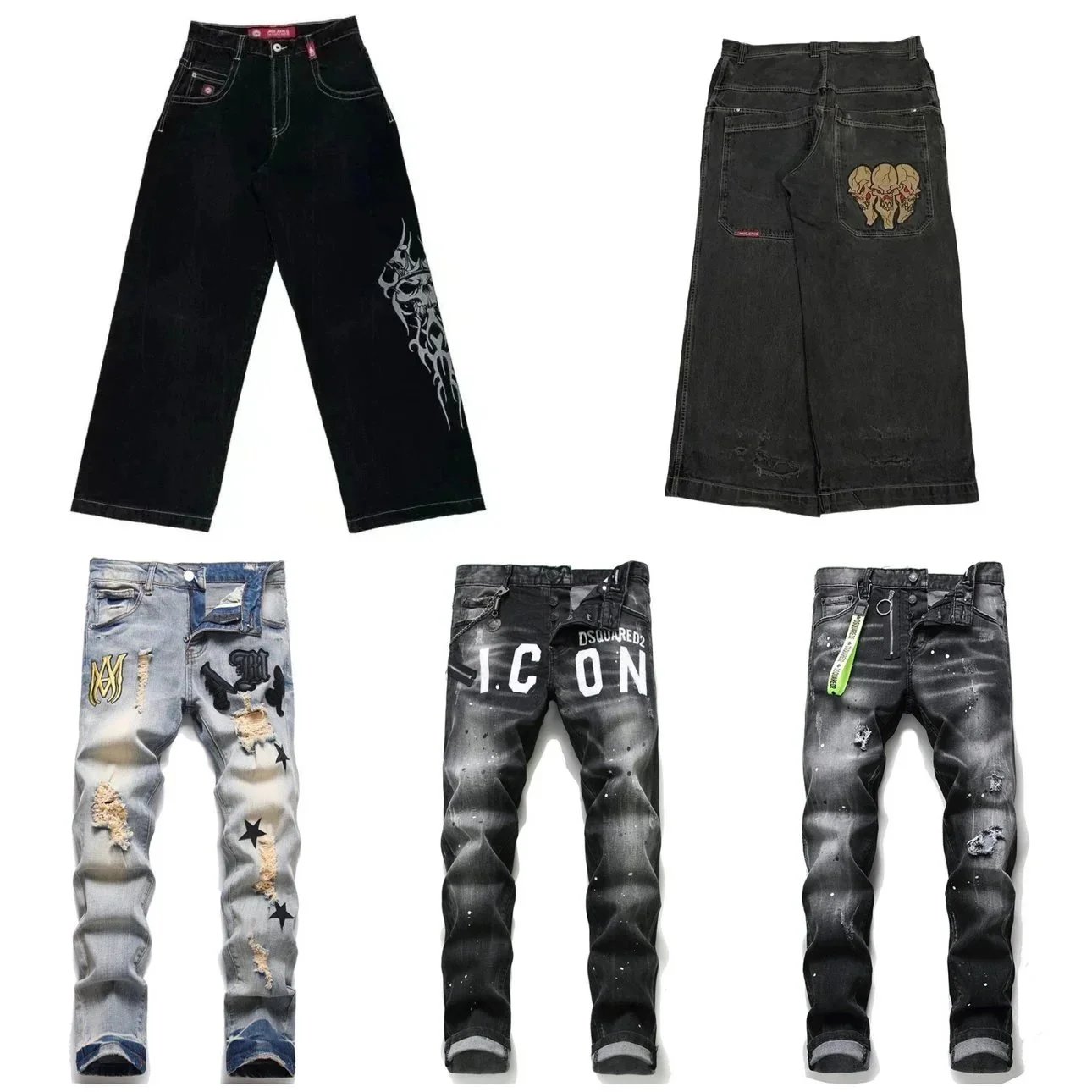 DSQUARED2 Men's Iconic Ripped Denim Jeans with Graphic Prints