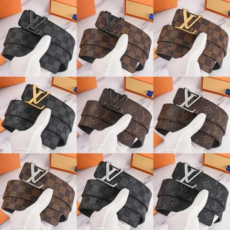 LV Monogram Checkered Belt with LV Buckle Fashion Men Women Accessory