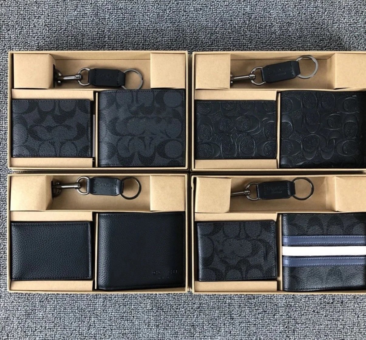Coach Men's Wallet and Keychain Set Black Leather Accessories
