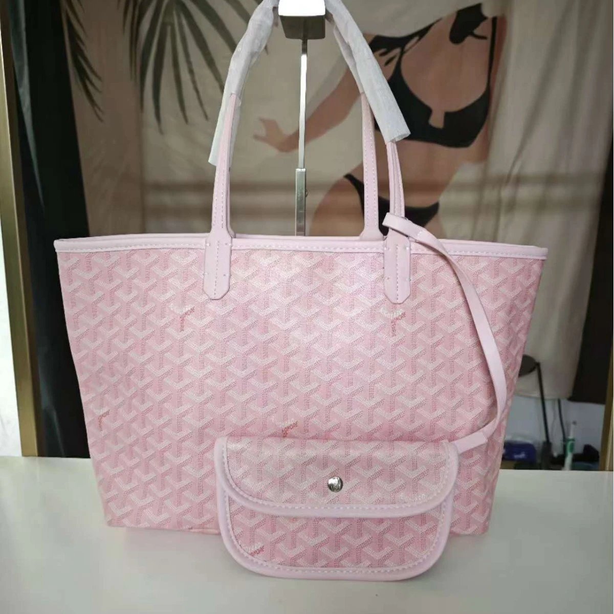 Pink MCM Monogram Tote Bag with Detachable Pouch