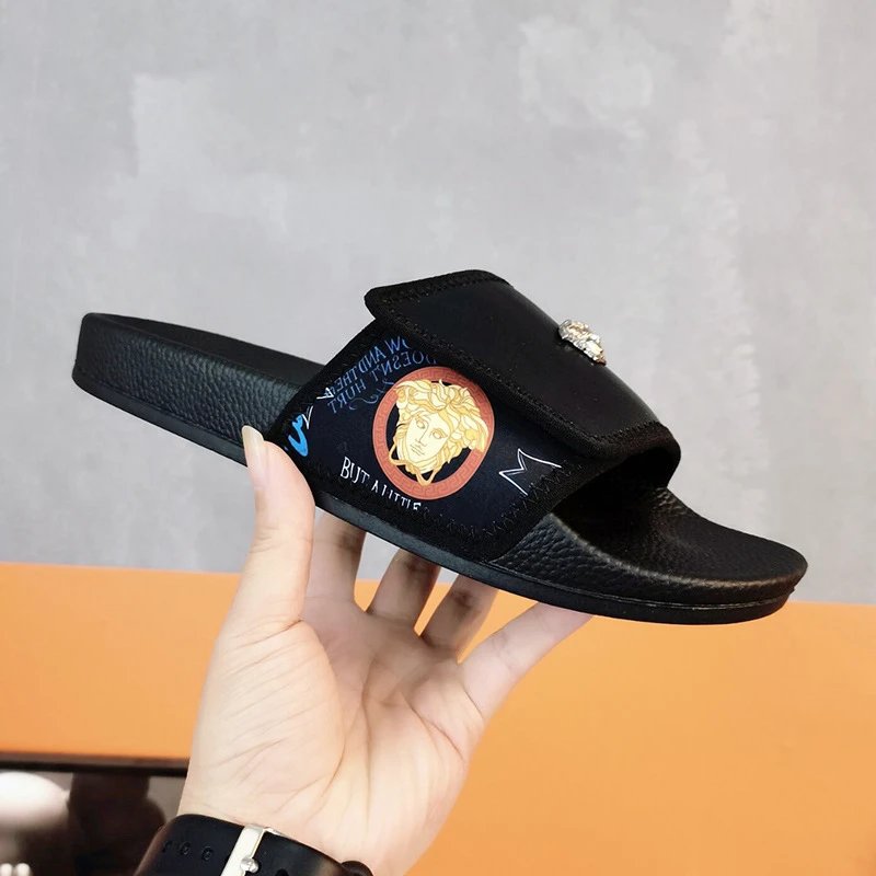Black Versace Medusa Logo Slide Sandals for Men Women