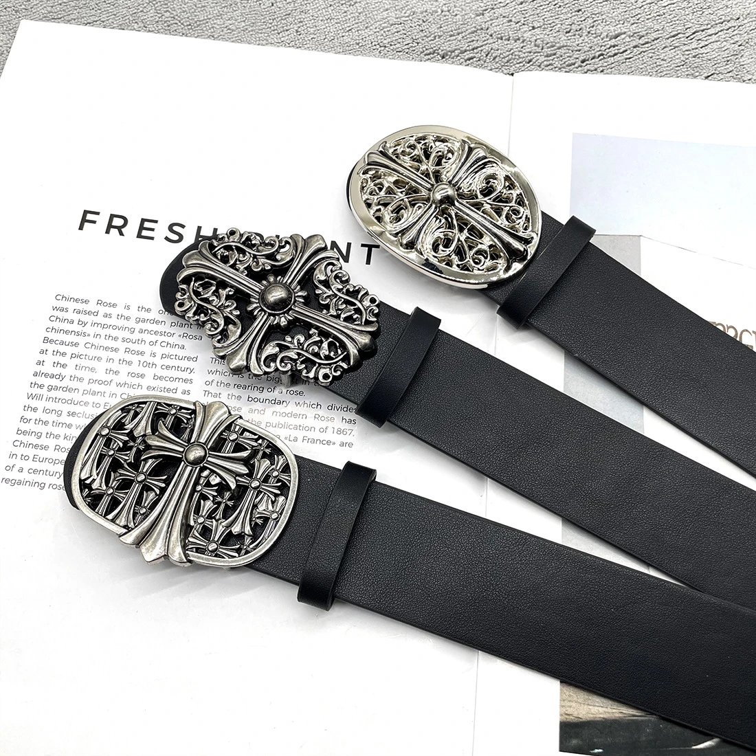 Vintage Gothic Style Leather Belt with Ornate Metal Buckle