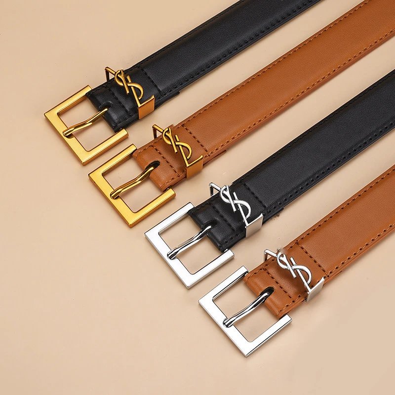 YSL Logo Belt Men Women Fashion Leather Belt with Metal Buckle