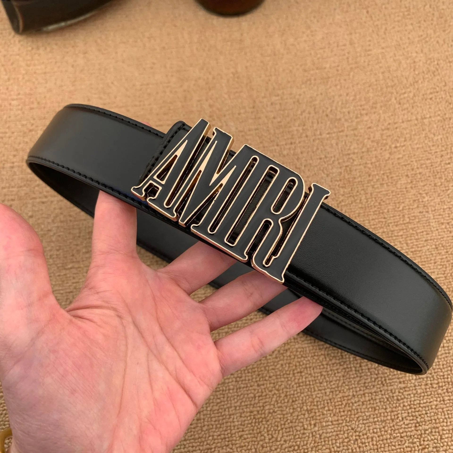 AMRI Logo Belt Black Leather Fashion Accessory