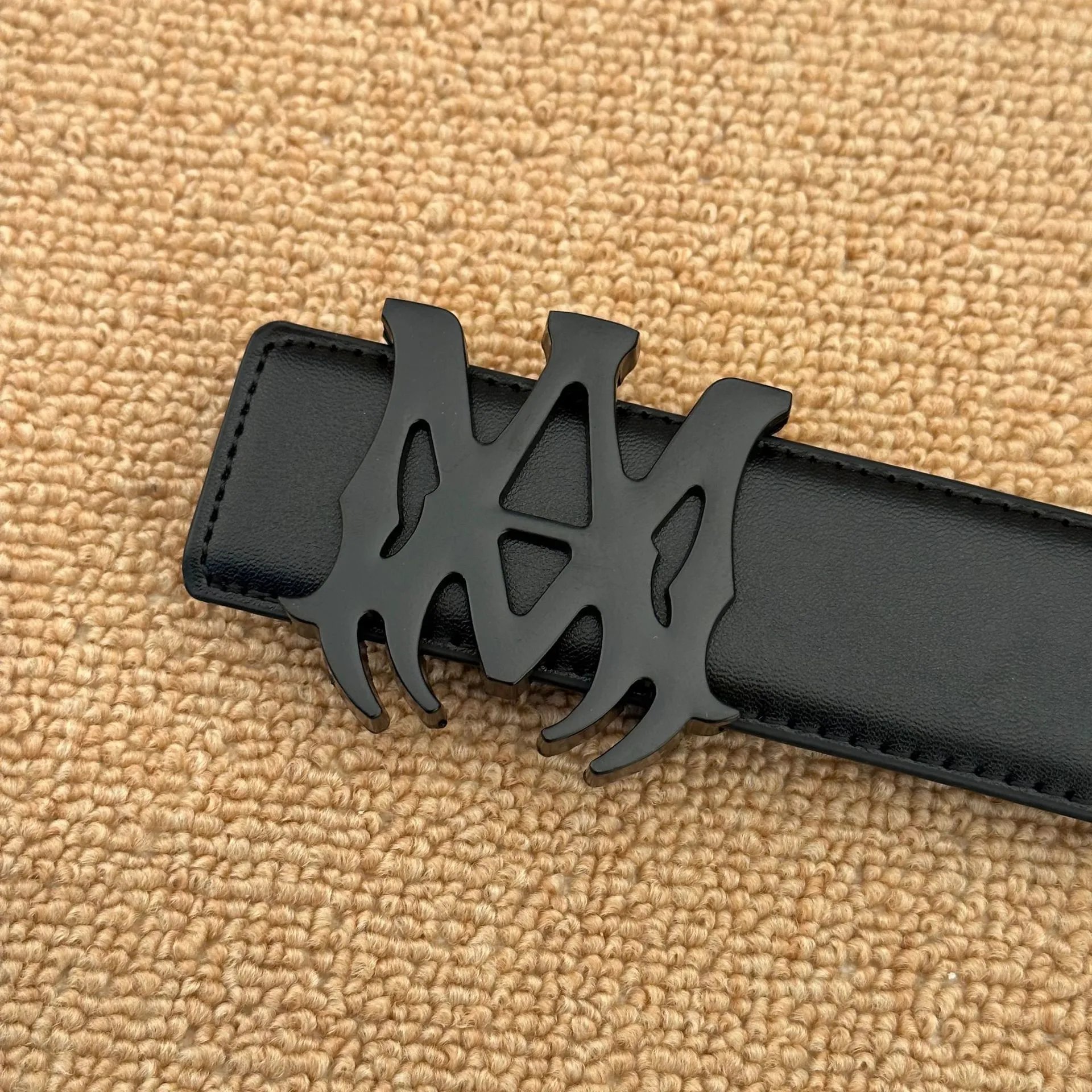 NY Logo Black Leather Belt Fashion Accessory