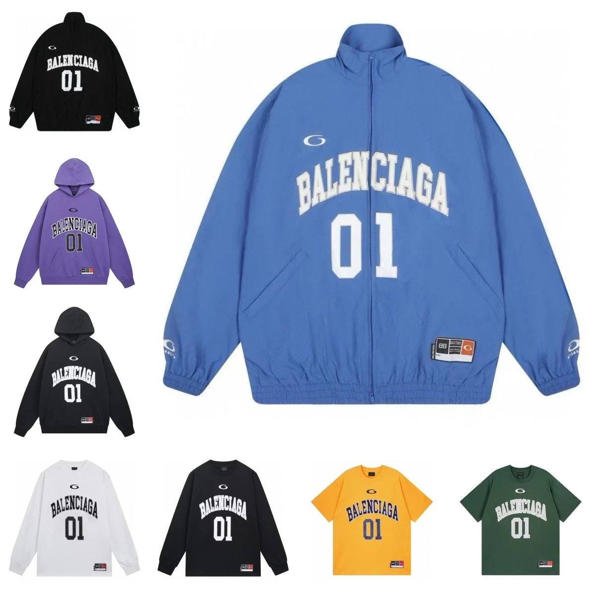 Balenciaga 01 Varsity Oversized Jacket Blue