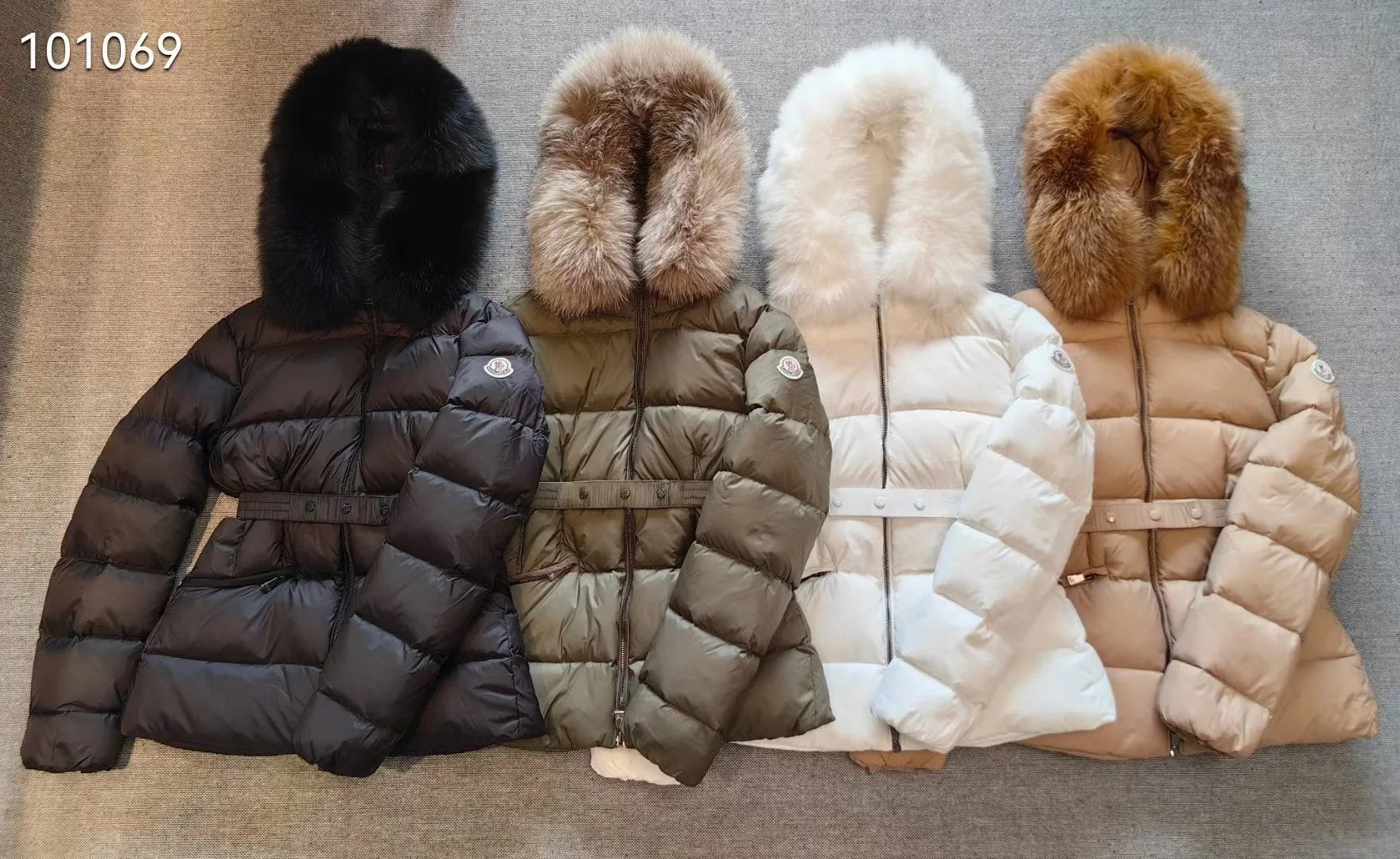 Moncler Fur-Trimmed Belted Puffer Jacket Multicolor