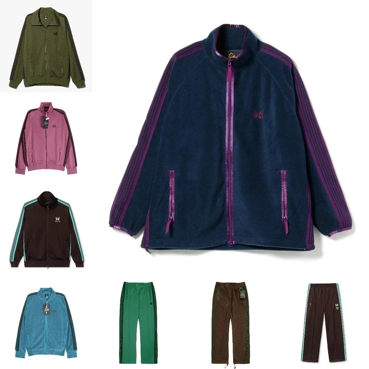 Needles Velour Track Jacket Casual Sporty Tracksuit Top Navy