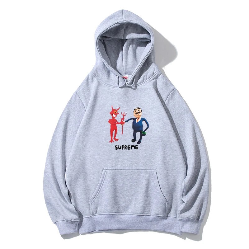 Supreme Devil and Businessman Graphic Streetwear Hoodie Gray