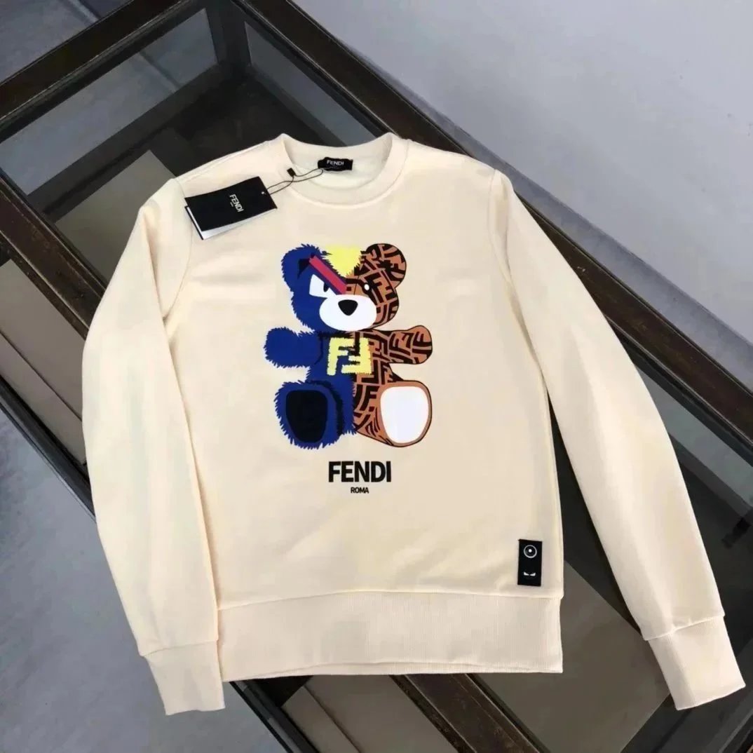 Fendi Bear Graphic Cotton Sweatshirt Beige