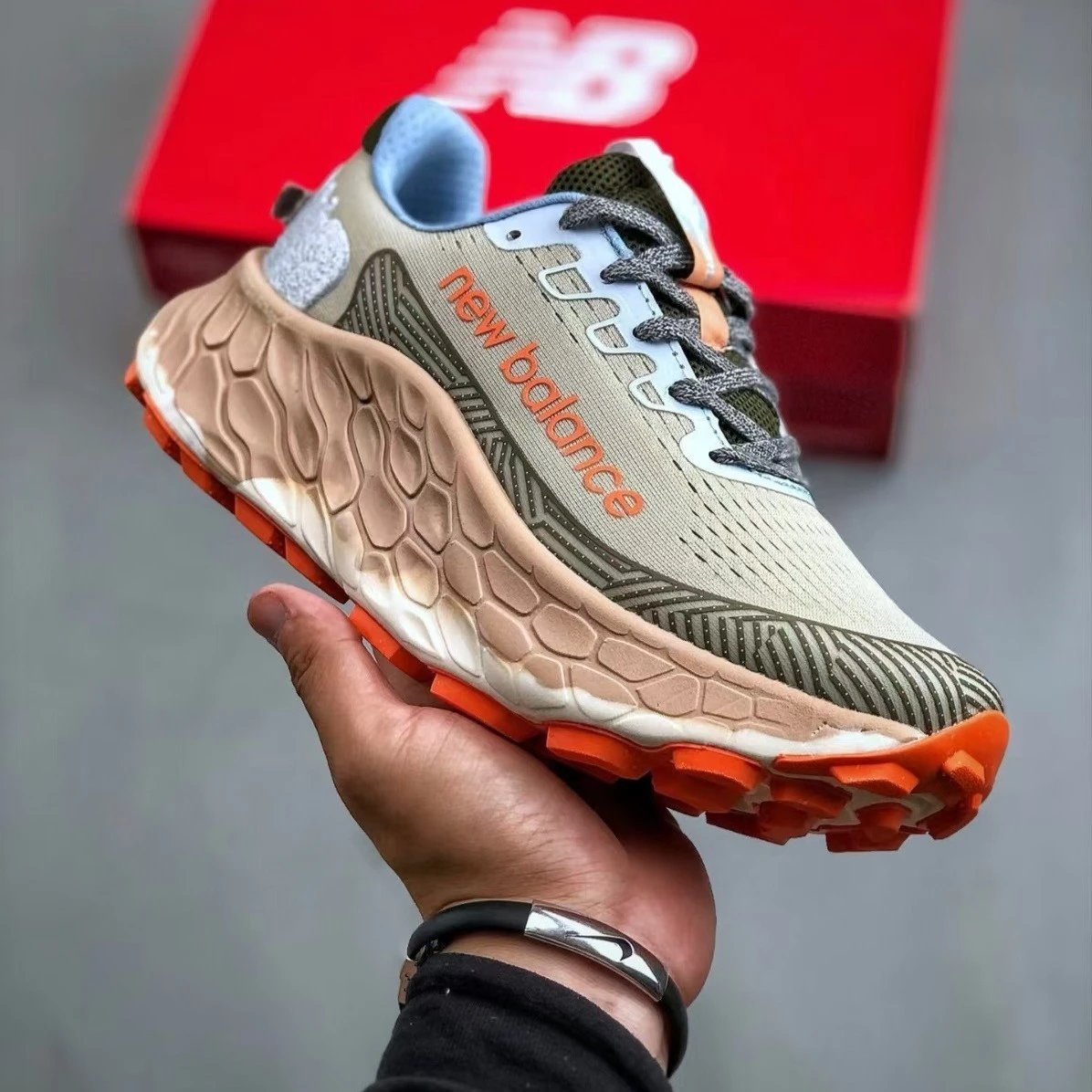 New Balance Fresh Foam X More Trail v3 Chunky Running Sneakers Beige and Orange