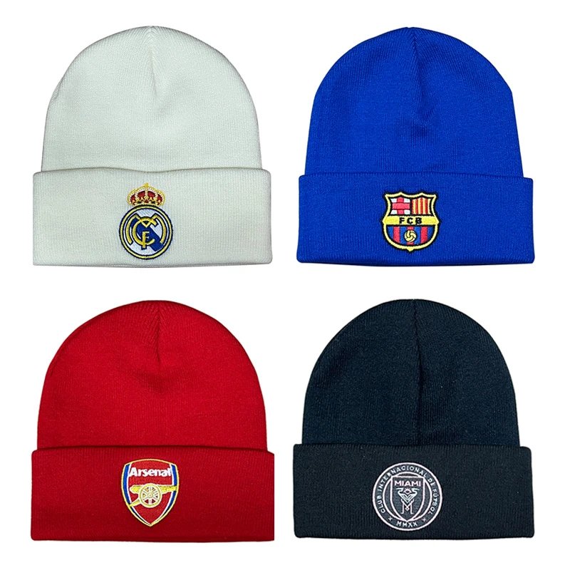 Design Football Club Emblem Knitted Beanie Hat Multicolor