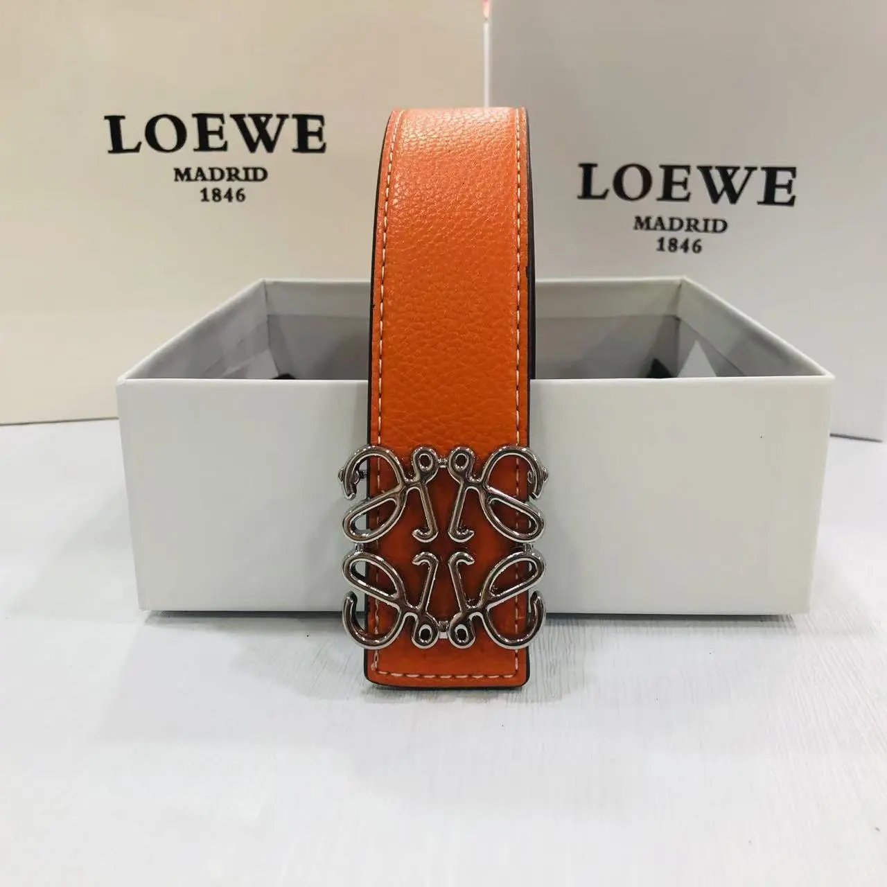 Loewe Anagram Leather Belt Orange