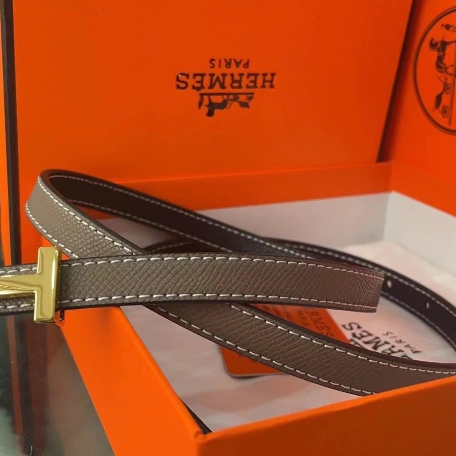 Hermes Kelly Slim Leather Belt Brown